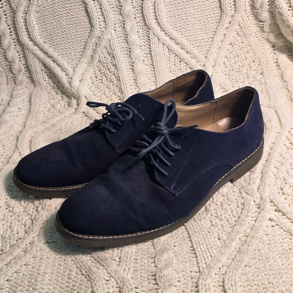 Banana Republic Derby Dress‎ Shoes Navy Blue Suede Plain Toe Mens 12 Excellent